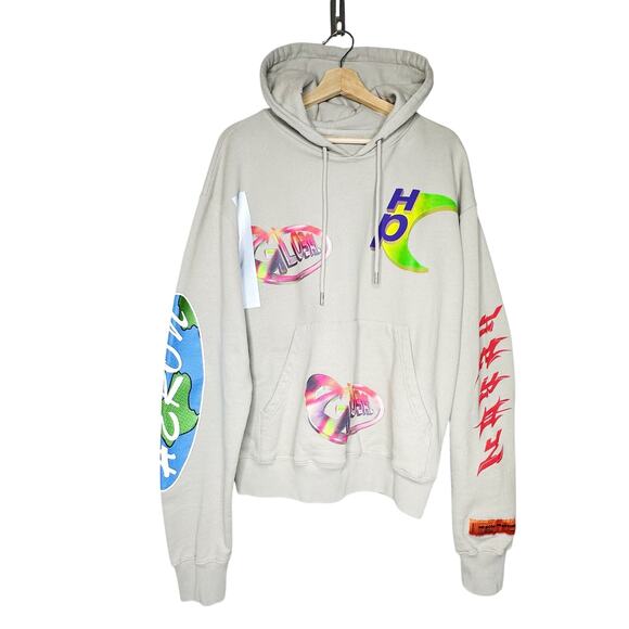 Heron Preston NWT RARE Global Collage Grey Cotton Graphic Hoodie Medium Unisex - Picture 4 of 16